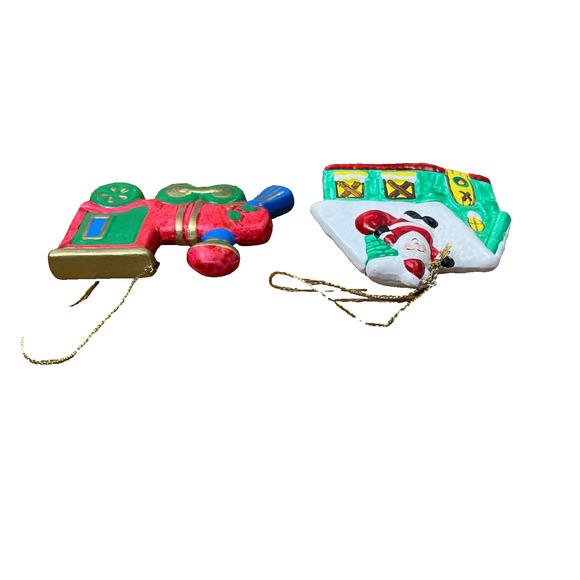 Lot of 2 Vintage Russ Ceramic Ornaments Train & Santa in Chimney Painted Set - Picture 4 of 6